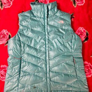 North Face Women’s 550 Reversible Down Vest XL Teal Turquoise Gray Lightweight
